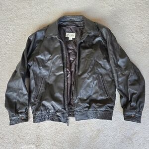 Vintage Brown Leather Jacket Full Zip Lined Biker Bomber Coat Sz L